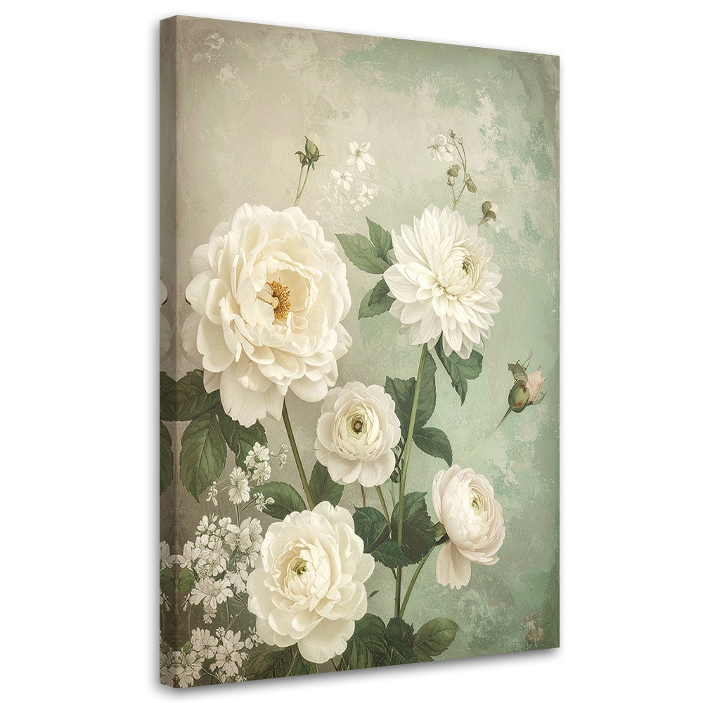 Obraz do salonu sypialni biura, Kwiaty w stylu shabby chic bukiet róż na pastelowym tle 20x30