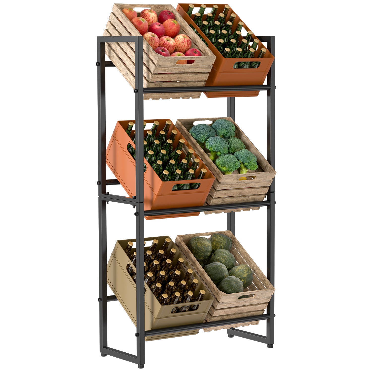 Regał na skrzynki z napojami 71x32x140cm, regał magazynowy z metalu, pojemność 6 skrzynek, regulowane nóżki, 2 sztuki