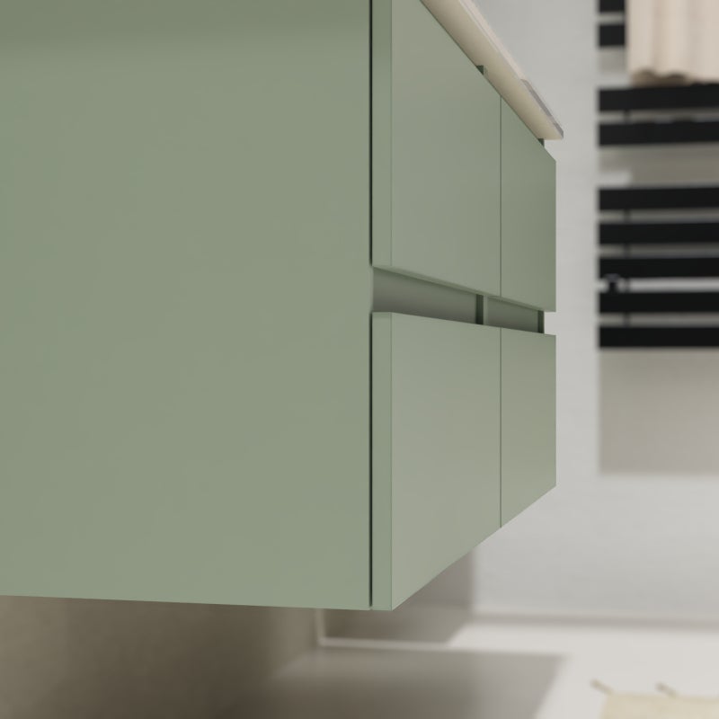 Meuble salle de bain 120 cm - Double vasque céramique - Vert mat - A suspendre - Karaib 2 - 4