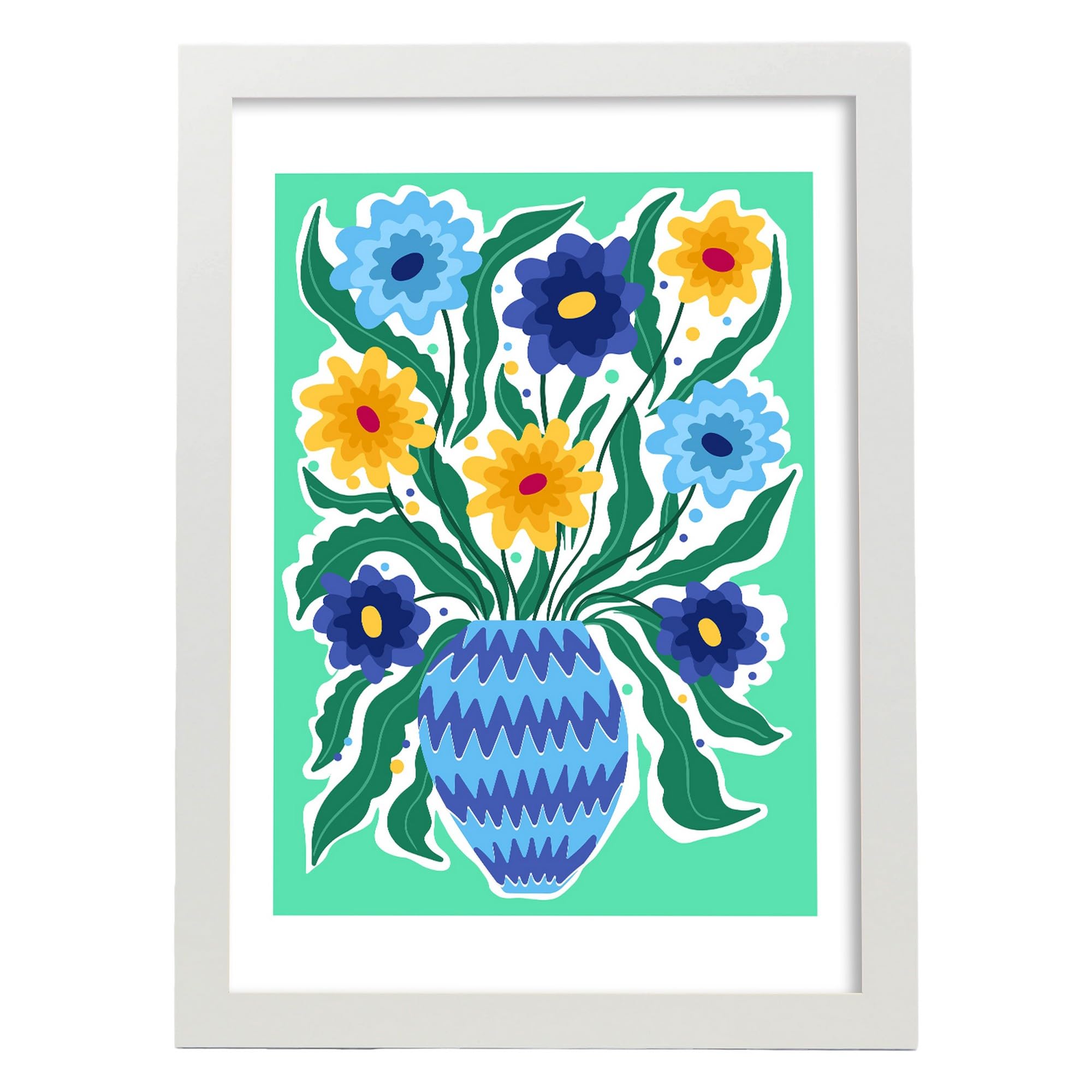 Lámina poster de flores en el jarrón de patrón de olas cuadros decorativos para tu hogar estampados estético para el diseño de a3 con marcos blanco