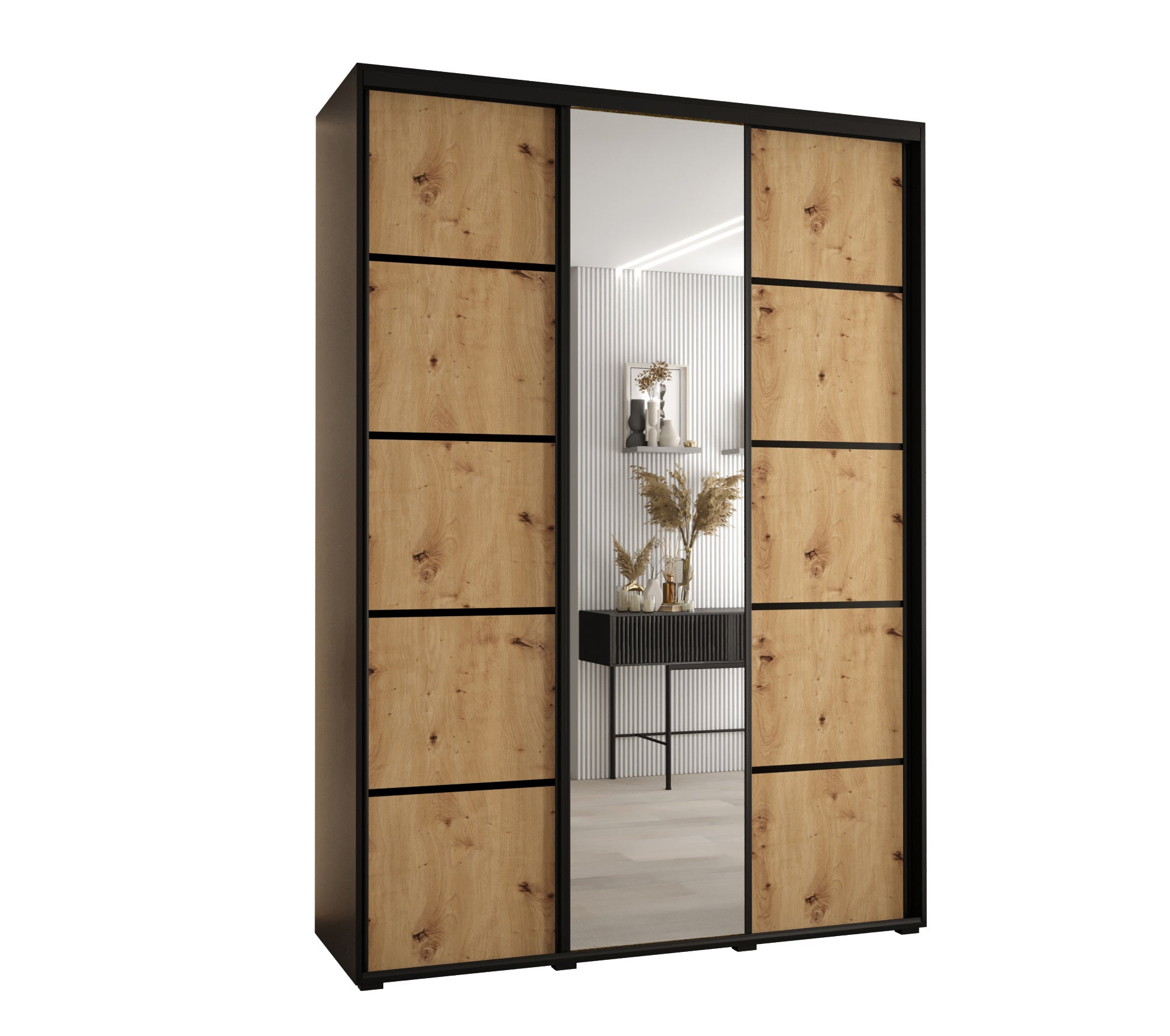 Szafa przesuwna z lustrem wysoka Davos 5 180 x 45 x 235,2 cm czarny + artisan + u. czarny - Abiks Meble