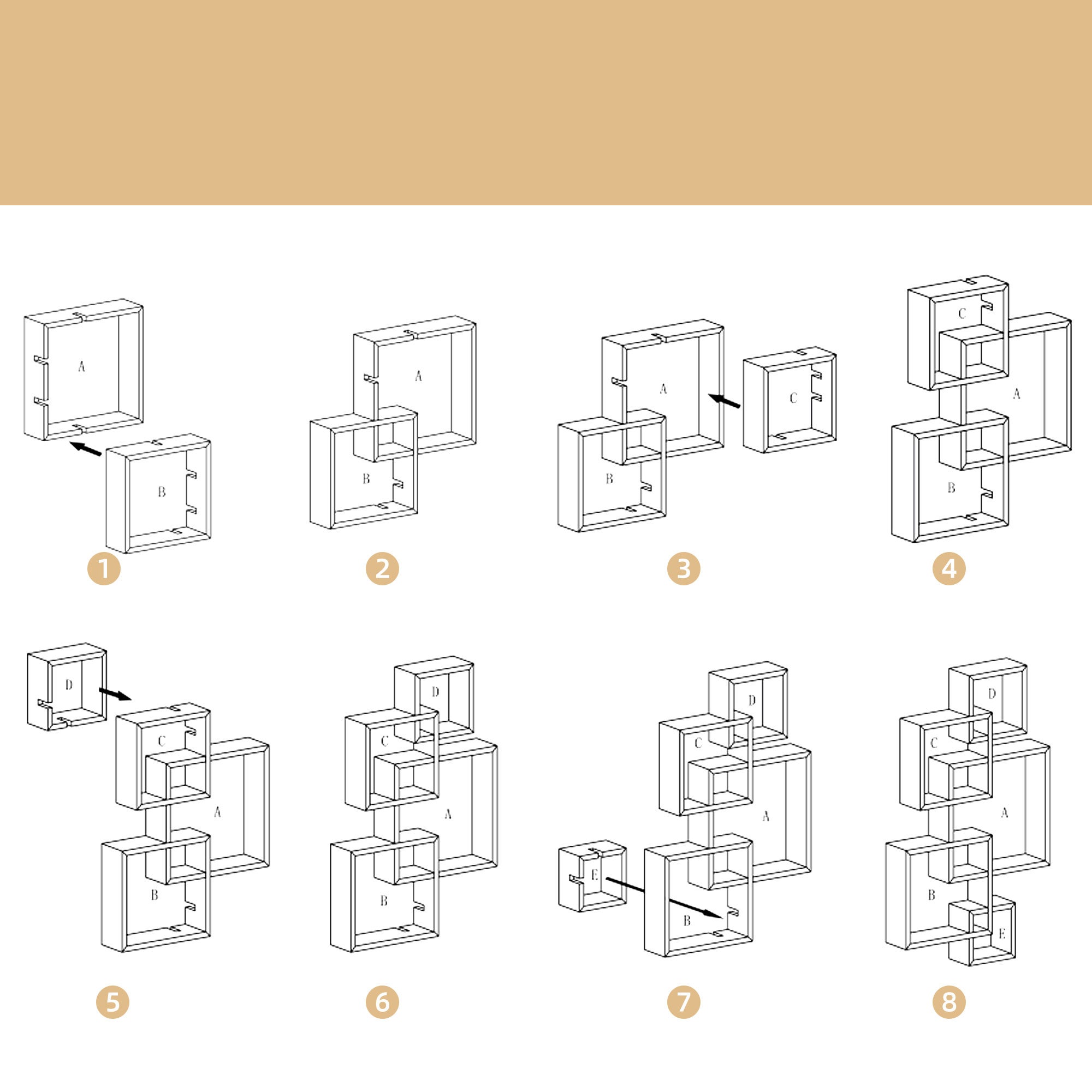 Étagère murale suspendue avec 5 cubes et 9 compartiments en bois d’épicéa blanc, 49,5 x 10,2 x 86 cm, idéale pour salon. - 6