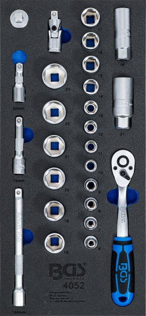 Jeu De Douilles BGS 4056 29 Pièces - 1/4" Et 1/2", Acier Chrome-vanadium, Pour Servante D'atelier