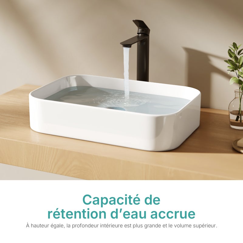 EMKE Umywalka ceramiczna 50.5x37x11 cm, Prostokątna Umywalka nablatowa, brylantowa biel