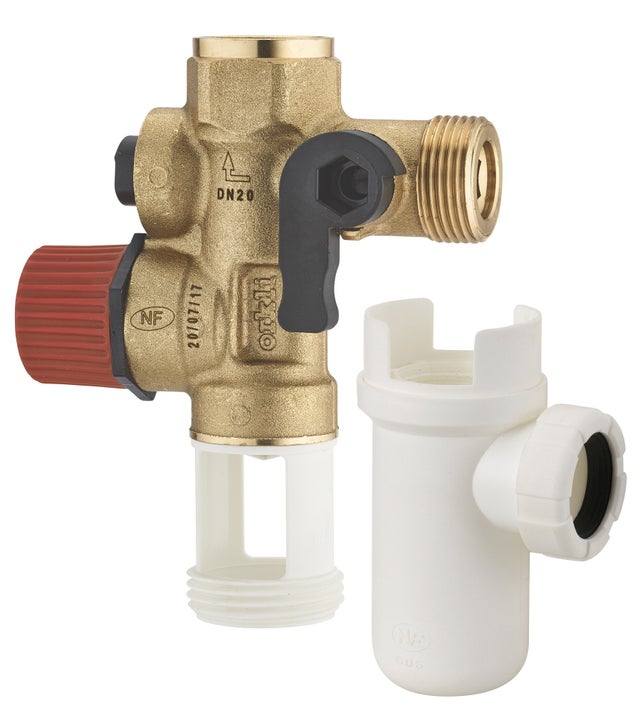 Kit groupe de sécurité chauffe-eau NF droit siège laiton MF20x27 + siphon F26x34 NOYON & THIEBAULT