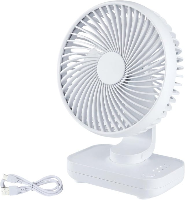 Ventilateur de Bureau USB Silencieux,(Blanc) Mini Ventilateu de Table Portable avec 4 Vitesses, Fan de 5'' Puissant, 4000mAh Rechargeable pour Maiso