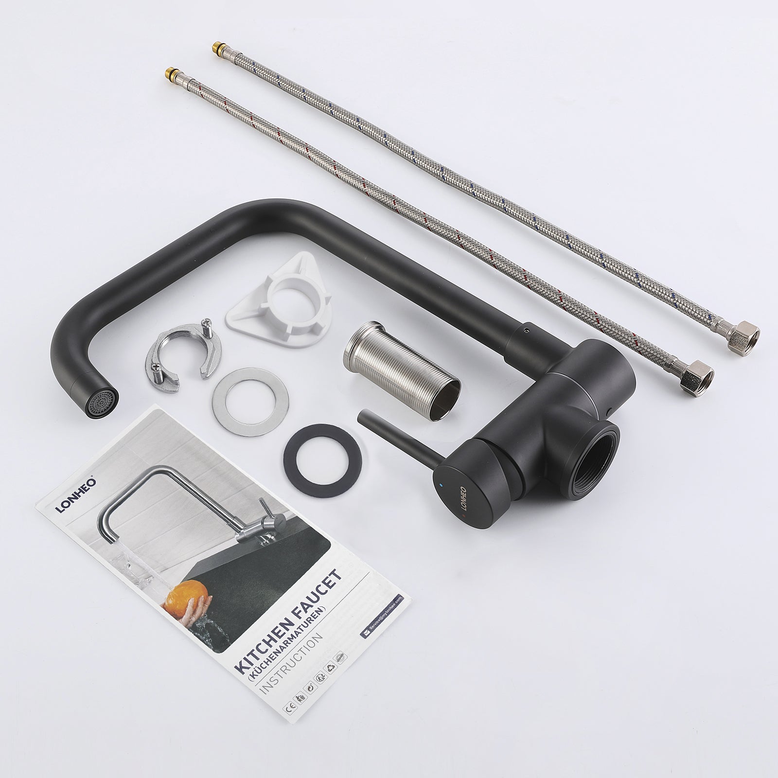 Lonheo max Robinet de Cuisine Rabattable 2 Jets aux Choix, Mitigeur Evier Repliable en Inox Noir devant Fenêtre, Mitigeur d'évier Pliable - 8