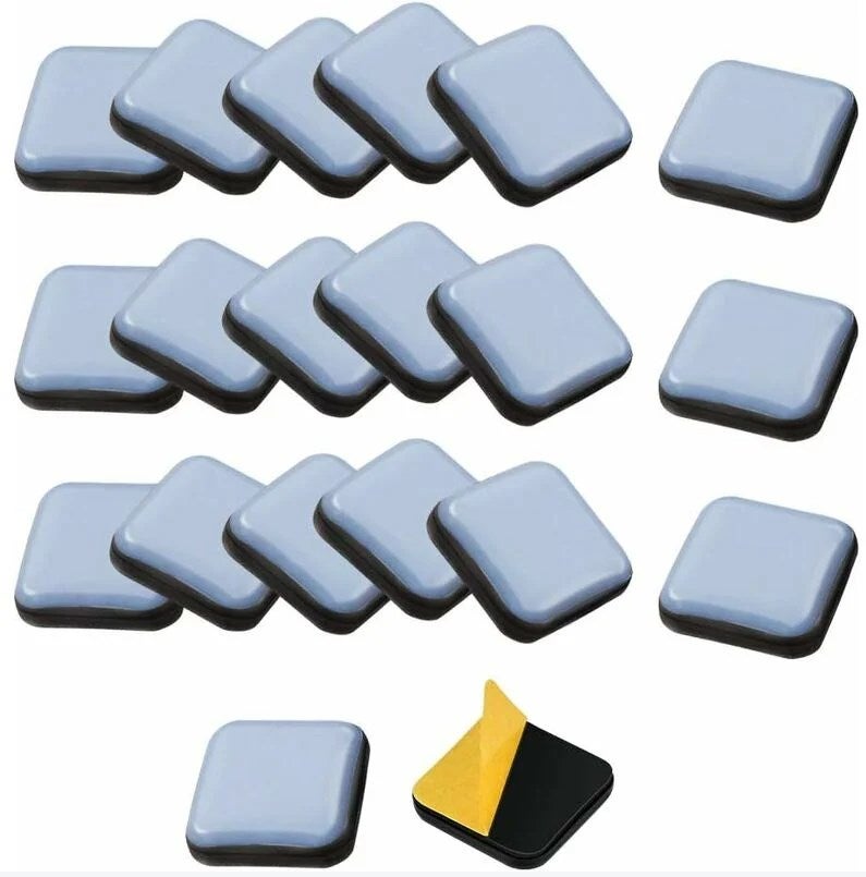 24 samoprzylepne kwadratowe podkładki teflonowe do mebli, 25 x 25 mm, do krzeseł, sof, biurek, stołów i foteli.