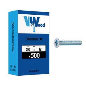 Lot De 500 Vis 3×12 Mm – Tête Fraisée à Empreinte Cruciforme – Galvanisées – DHM-02