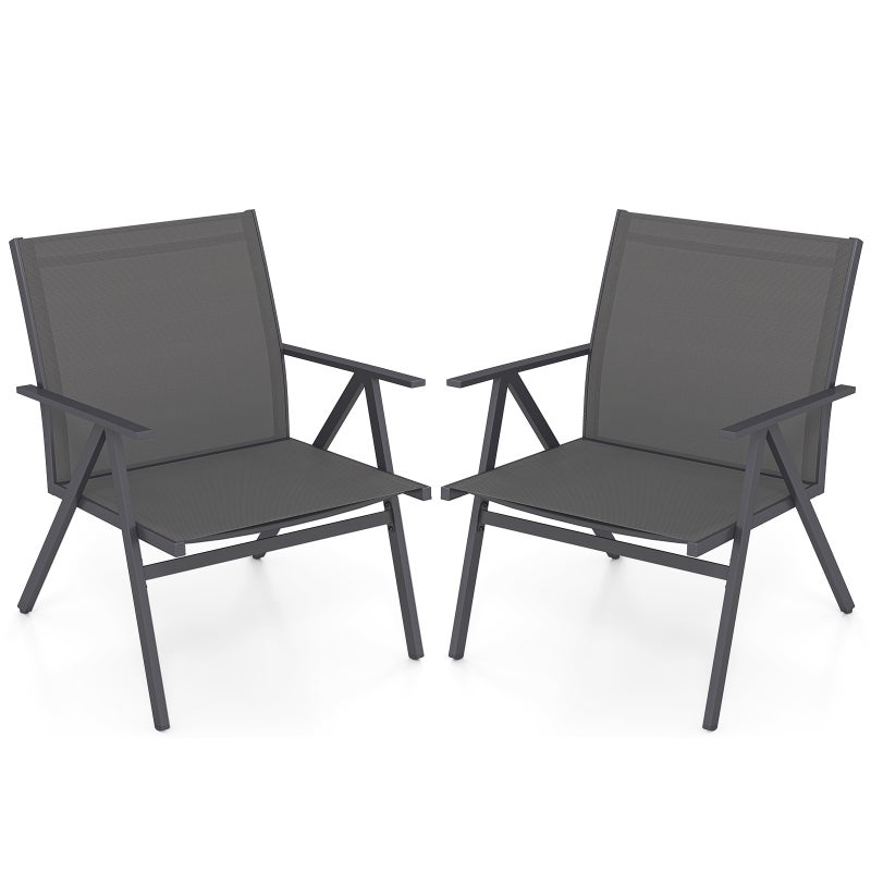 Krzesła ogrodowe, zestaw 2 sztuk, krzesła balkonowe z szeroką powierzchnią do siedzenia i oddychającym materiałem, krzesła tarasowe z podłokietnikami