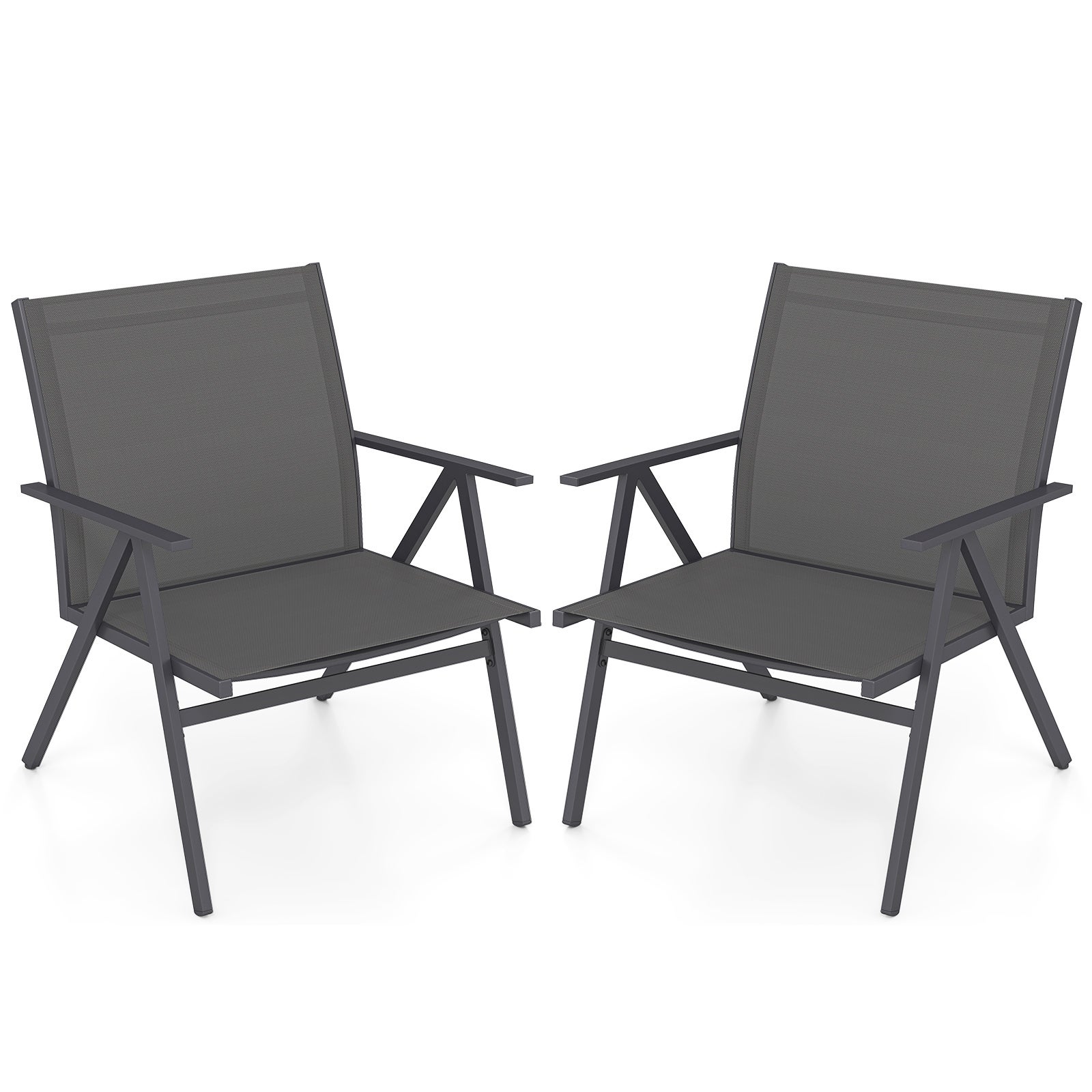 Set de 2 scaune de terasă, fotolii de exterior cu țesătură plasă respirabilă și cadru metalic, capacitate încărcare 160 kg, pentru verandă balcon 2buc