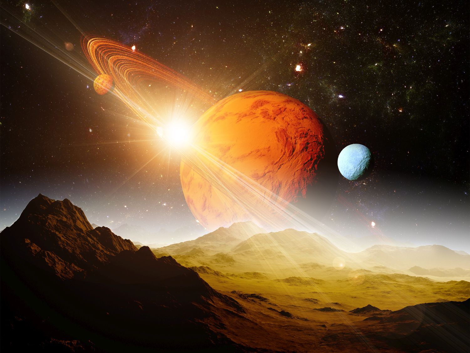 Fotomural planetas en el espacio naranja y marrón - 375 x 270 cm - sanders & sanders