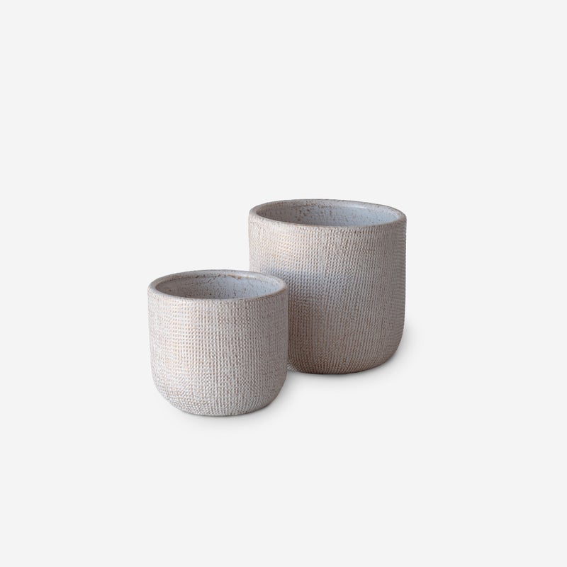 ZESTAW DWÓCH OKRĄGŁYCH BIAŁYCH DONICZK CERAMICZNYCH Ø11X10,5 I Ø8X7,5 CM