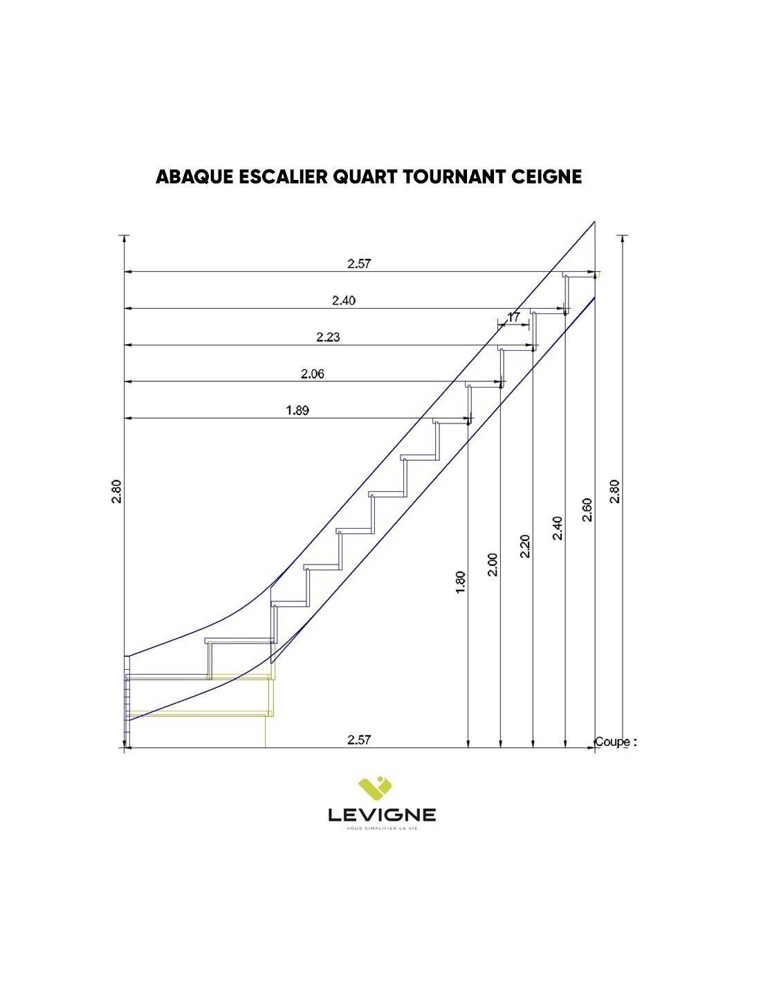 Escalier Quart Tournant Bas Ceigne Sapin- Bas à Gauche Avec Contremarches H Sol Sol 280 Cm - 3