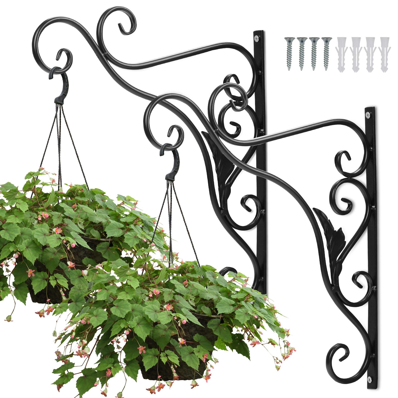 Supporto Piante Sospese 2 Pezzi Staffe Per Cestini Appendere All'aperto, Ganci Per Appendere Giardino Metallo Nero Lunghezza 26cm Ganci Per Recinzione Cesti Appesi 91529508 Set 2 Ganci Ferrosi 7.3 Pollici