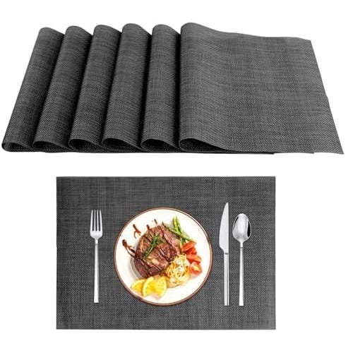 Matches21 Tovagliette Borda In Plastica Intrecciata – Set Da 6, 45x30 Cm, Colore Argento E Nero