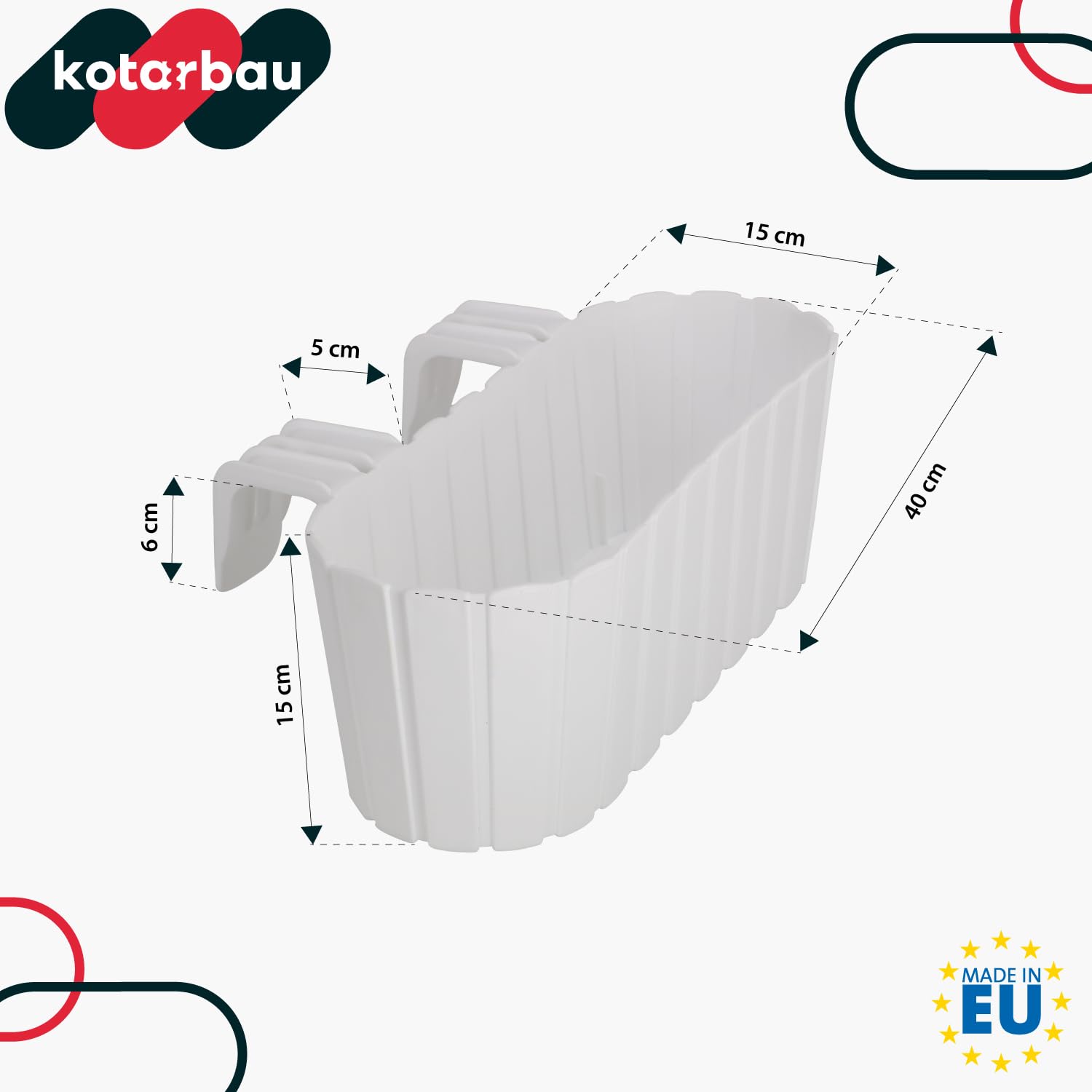 Doniczka Balkonowa na Balustradę - 40 x 15 x 15 cm - Skrzynka Plastikowa na Balkon - Owalna - Rustykalna - Biała KOTARBAU - 3