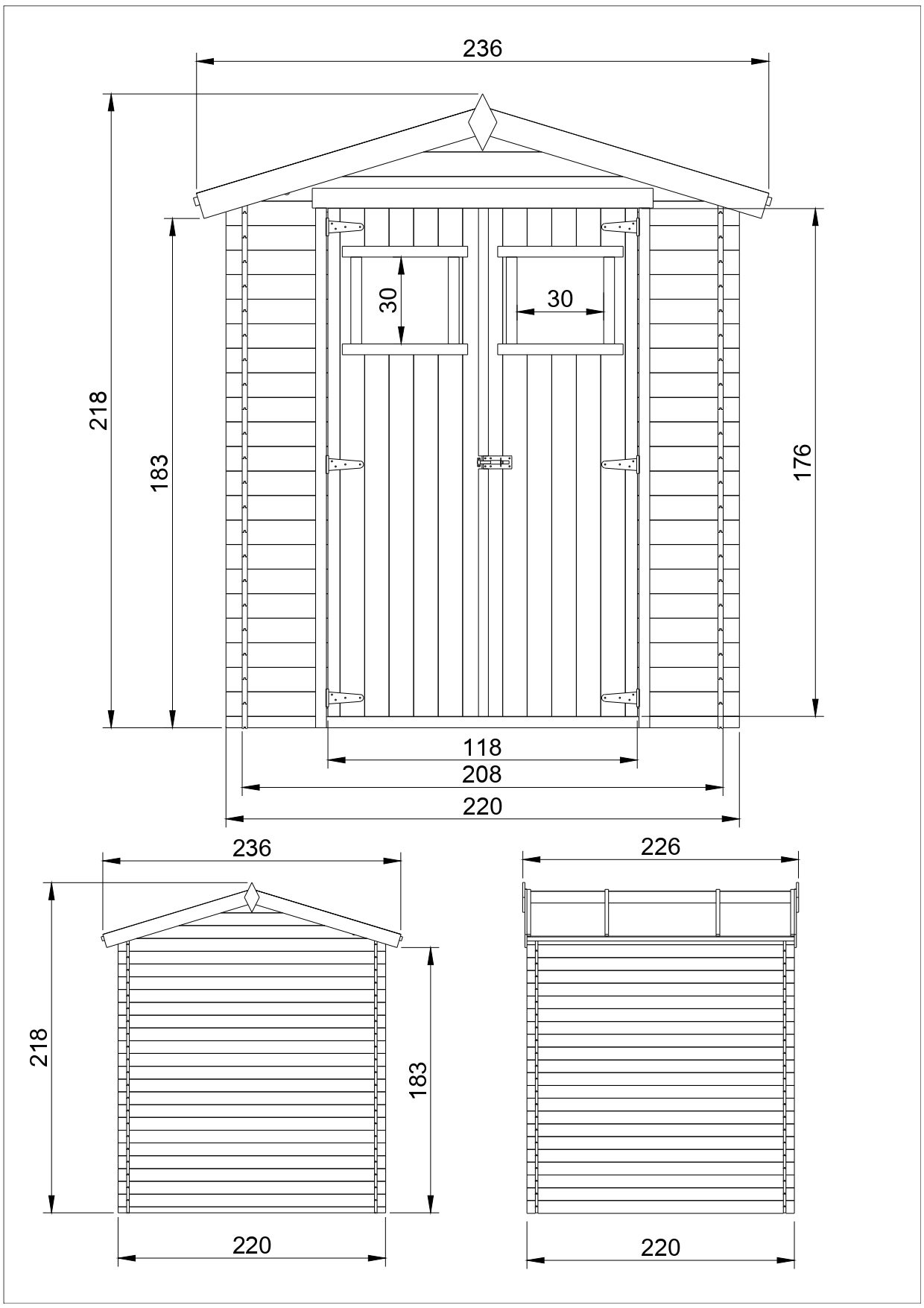 Abri de jardin en bois - Stockage extérieur I236xL226xH218 cm/ 4.33 m2 Petit abri à outils, Local à vélos - Toit imperméable, fenêtres TIMBELA M369 - 5