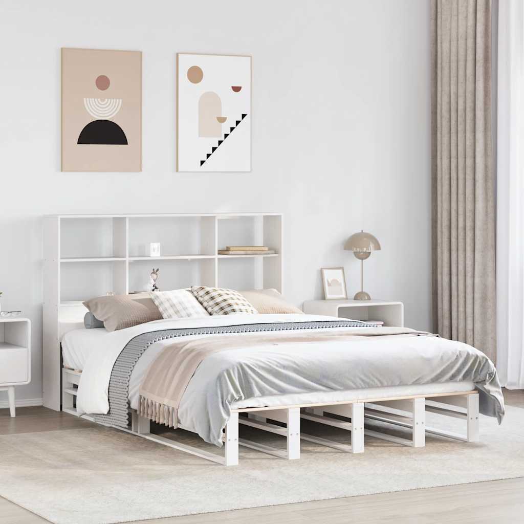 Łóżko Drewniane Białe Rama Łóżka Ze Stelażem Drewniana Łóżko Do Sypialni Pokoju 140x190 cm