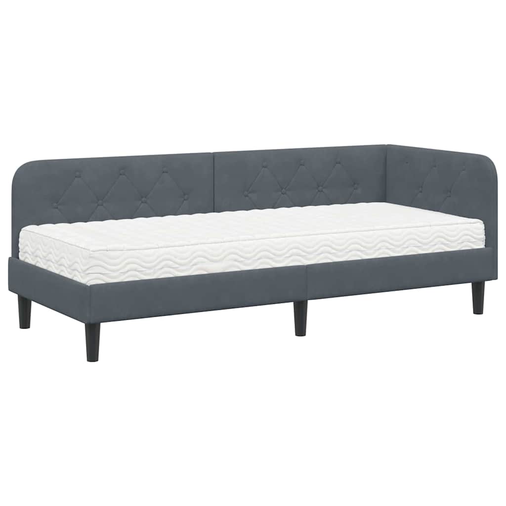 Cadre de lit d'angle gris foncé 80 x 200 cm en velours - 2