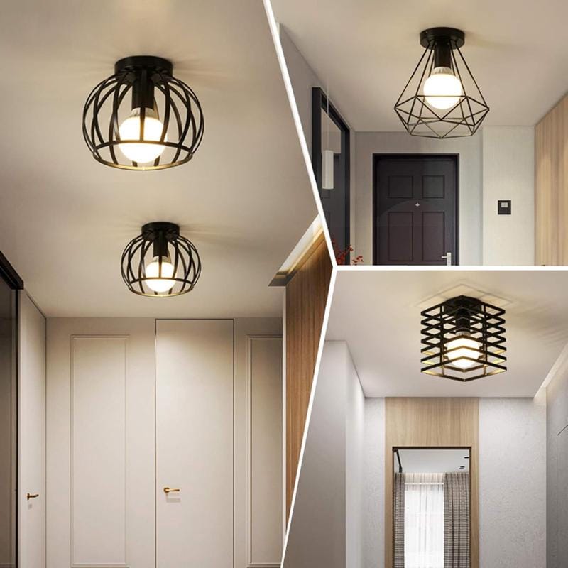 Ceiling L Vintage industrial metal cage ceiling light with flower design, retro ...
