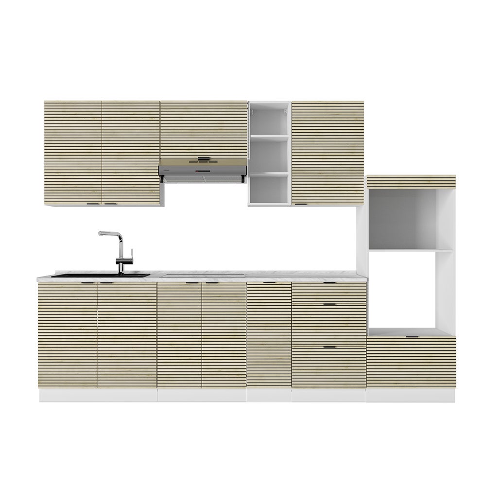 Vicco Aneks kuchenny Fame-Line, Panel dębowy/biały, 280 cm , BP Marmur