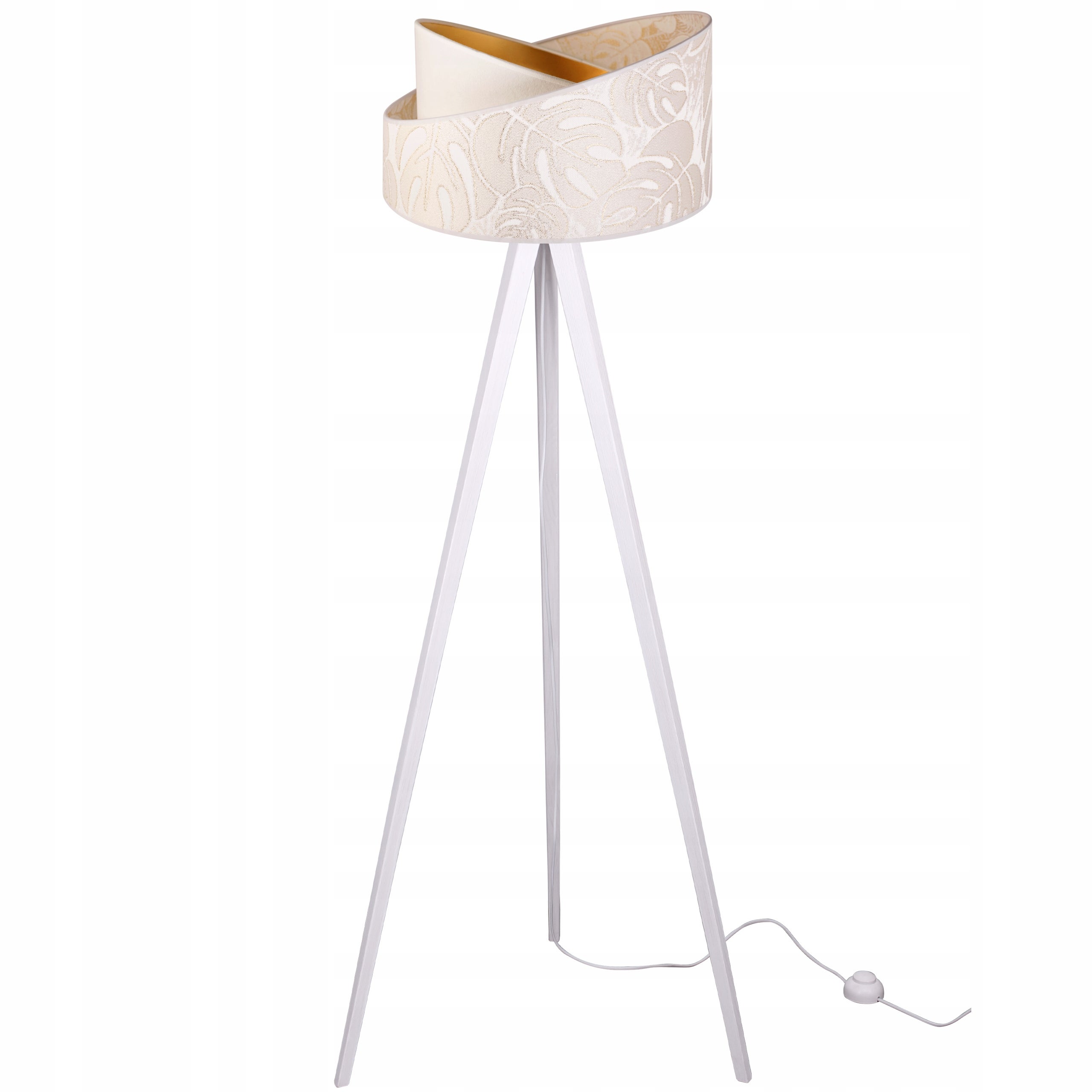 Lampa podłogowa stojąca Werona trójnóg drewno biały 1xE27 abażur tkanina okrągła kremowy Light Home LH