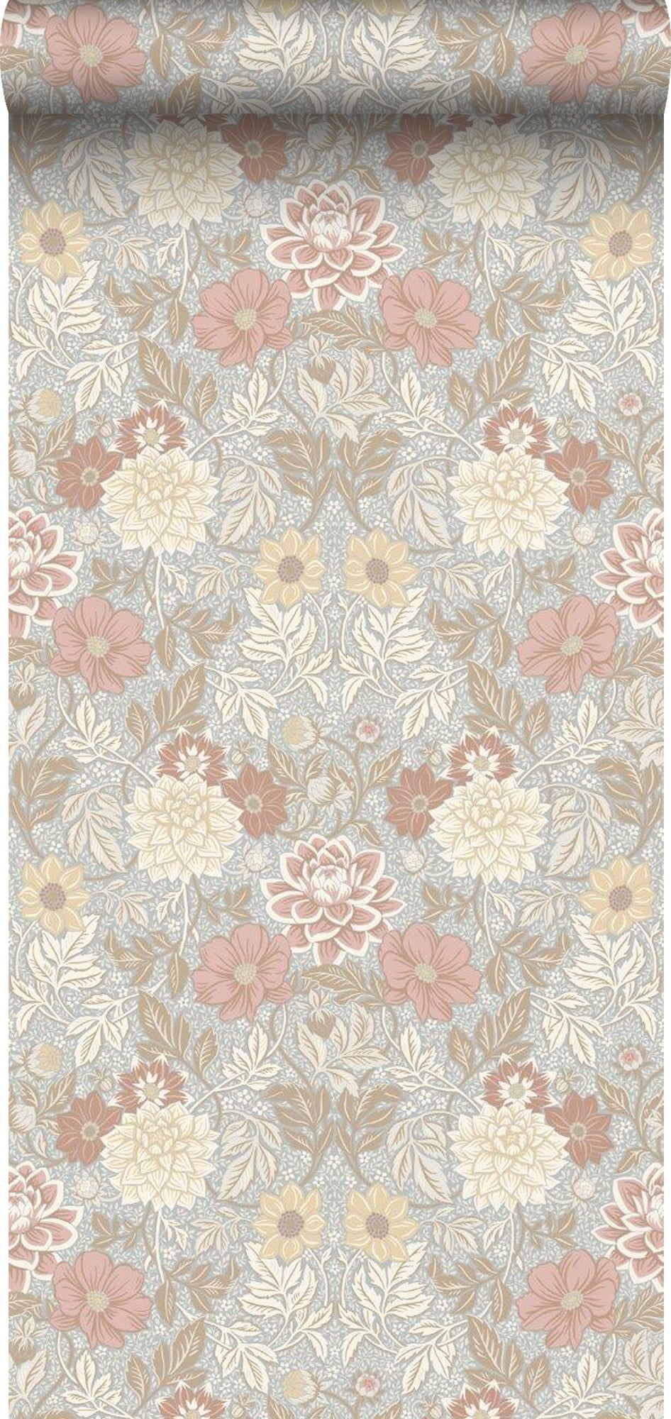 Tapeta vintage kwiaty w stylu secesyjnym szaro-niebieskim - 53 cm x 10.05 m - BORASTAPETER
