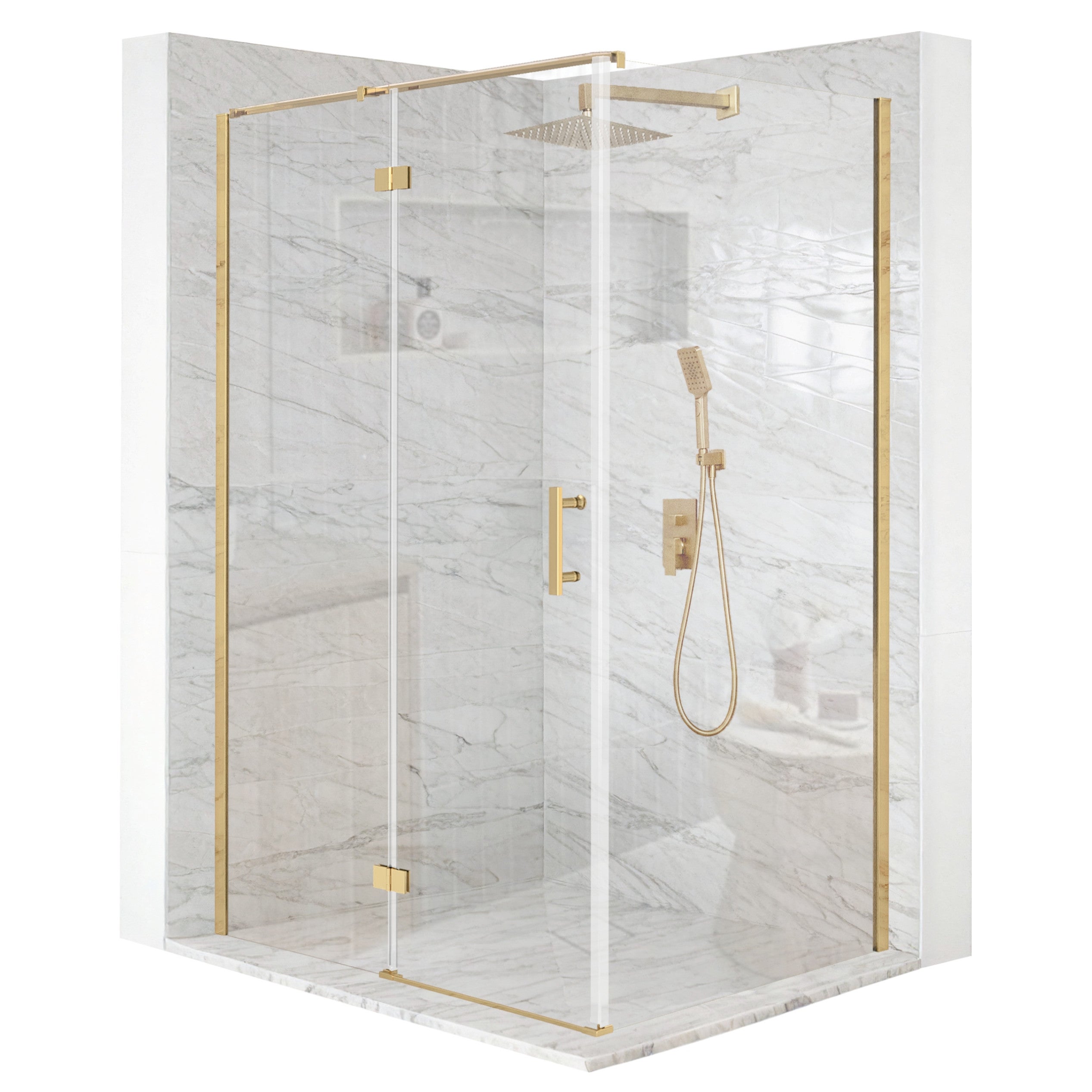 Kabina prysznicowa prostokątna drzwi uchylne złota 110x90cm szkło 6mm + powłoka