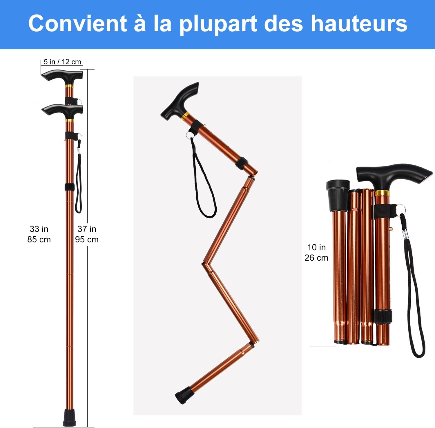 Canne Marche, Canne Pliante Réglable Légère Pour Personnes Âgées Et