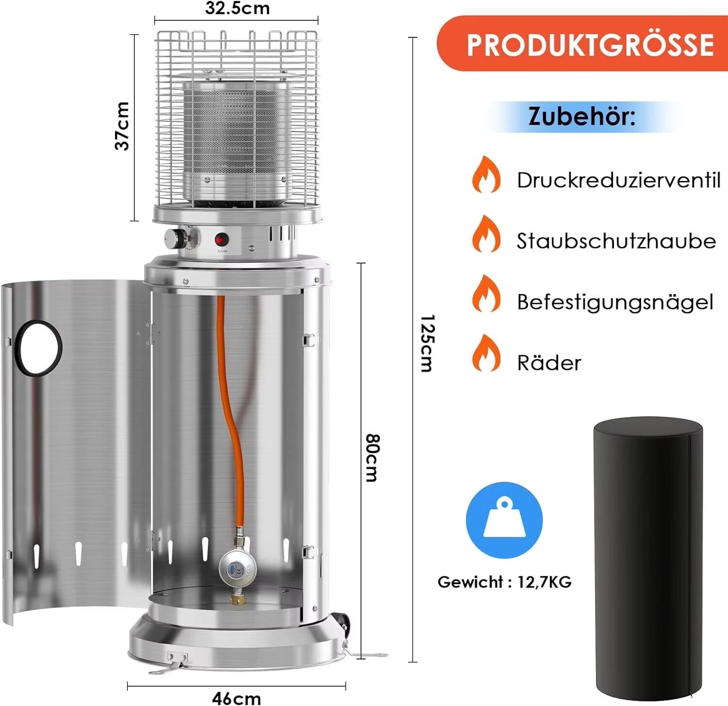 AUTRUCKER Aquecedor a propano, aquecedor a gás para campismo, aquecedor portátil para exterior com capa de proteção. - 4