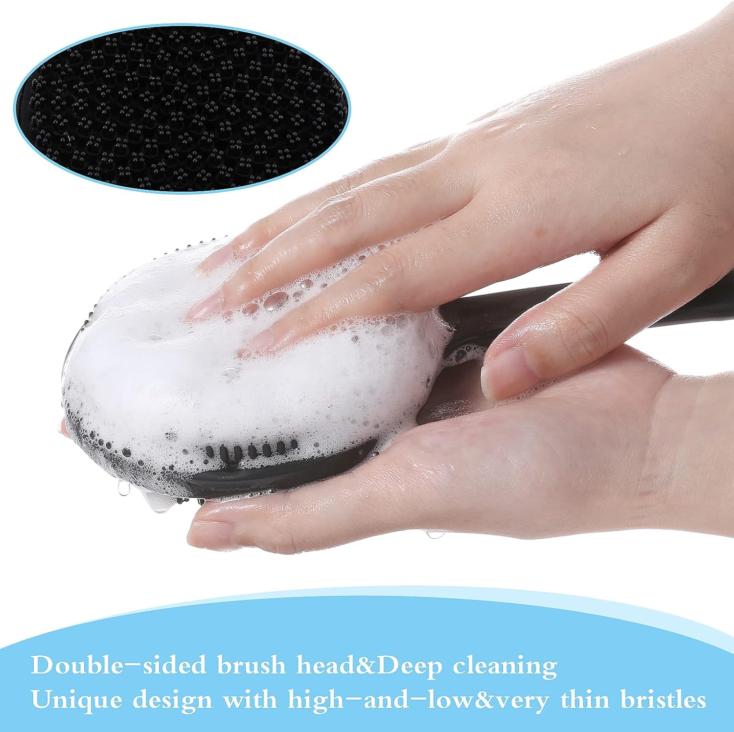 (Długa rączka) peeling do pleców czarny peeling do ciała silikonowy długa rączka kąpiel pod prysznic szczotka do pleców peeling do ciała - 3