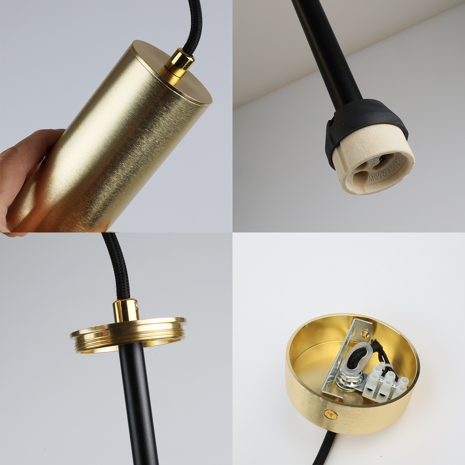 Pack de 2 Lámparas Colgantes Modernas de Techo en Aluminio Dorado, Minimalistas en Forma de Tubo 20cm, con GU10 y Altura Ajustable - 3