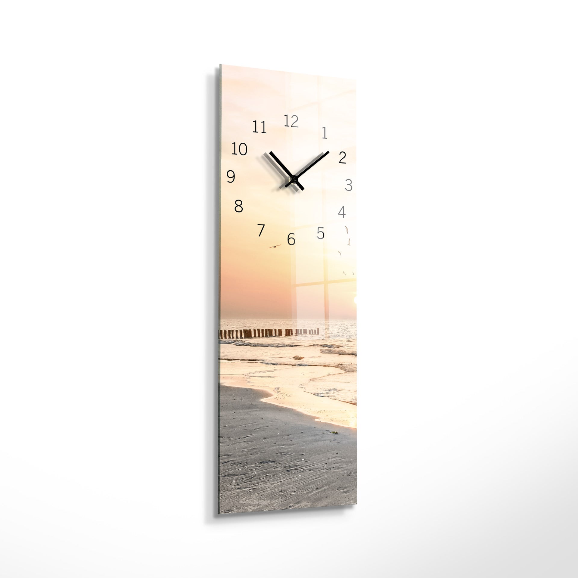 STYLER Ceas de perete decorativ Glassclock Plajă 20 x 60 cm, decor modern de perete pentru living, dormitor și casă