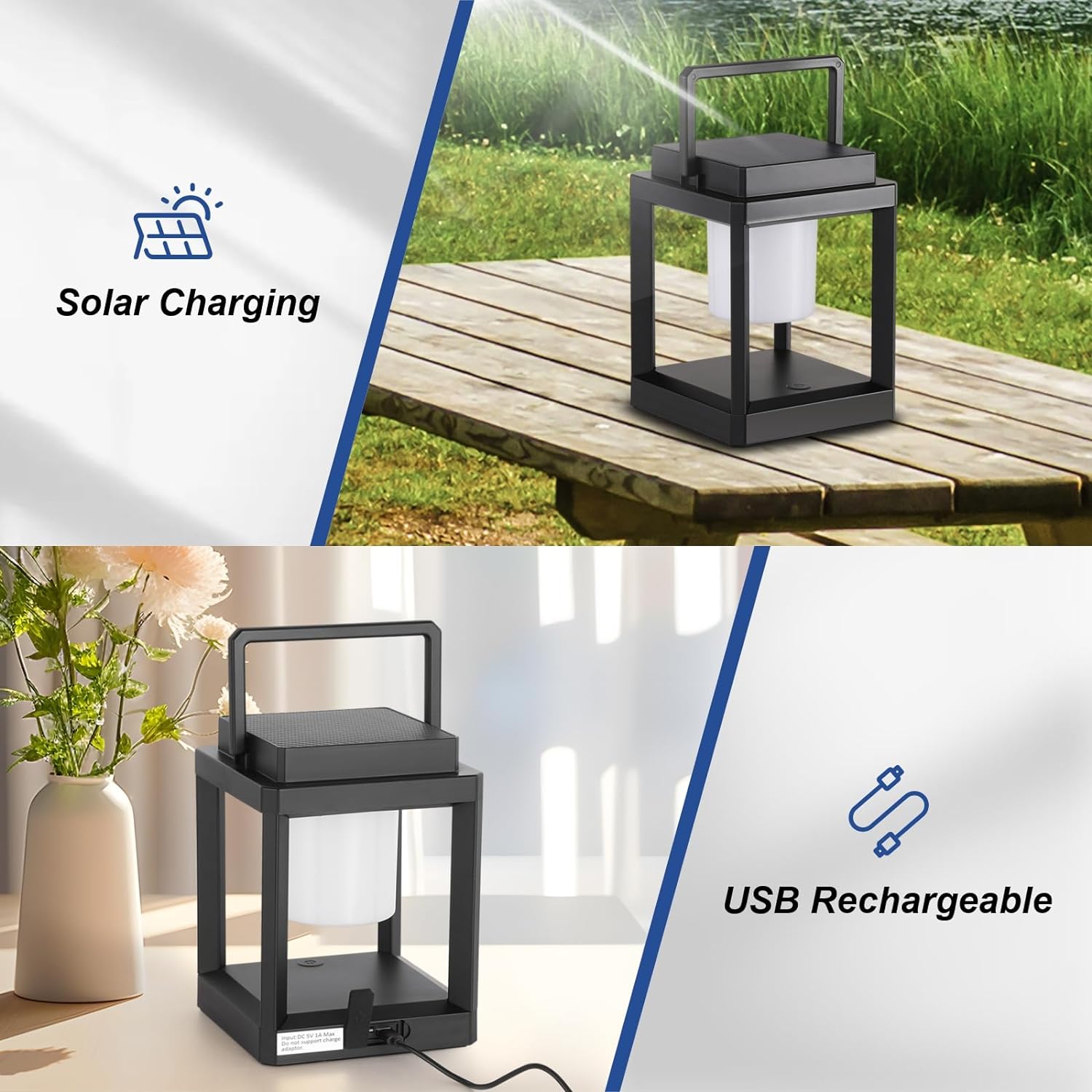 Candeeiro de mesa exterior com lanterna solar: Luzes LED suspensas portáteis Luzes decorativas impermeáveis-3000K (luz quente) - 5