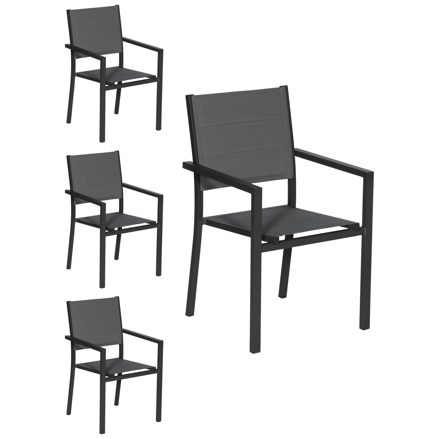 Zestaw 4 krzeseł tapicerowanych aluminium w kolorze antracytowym - szary textilene