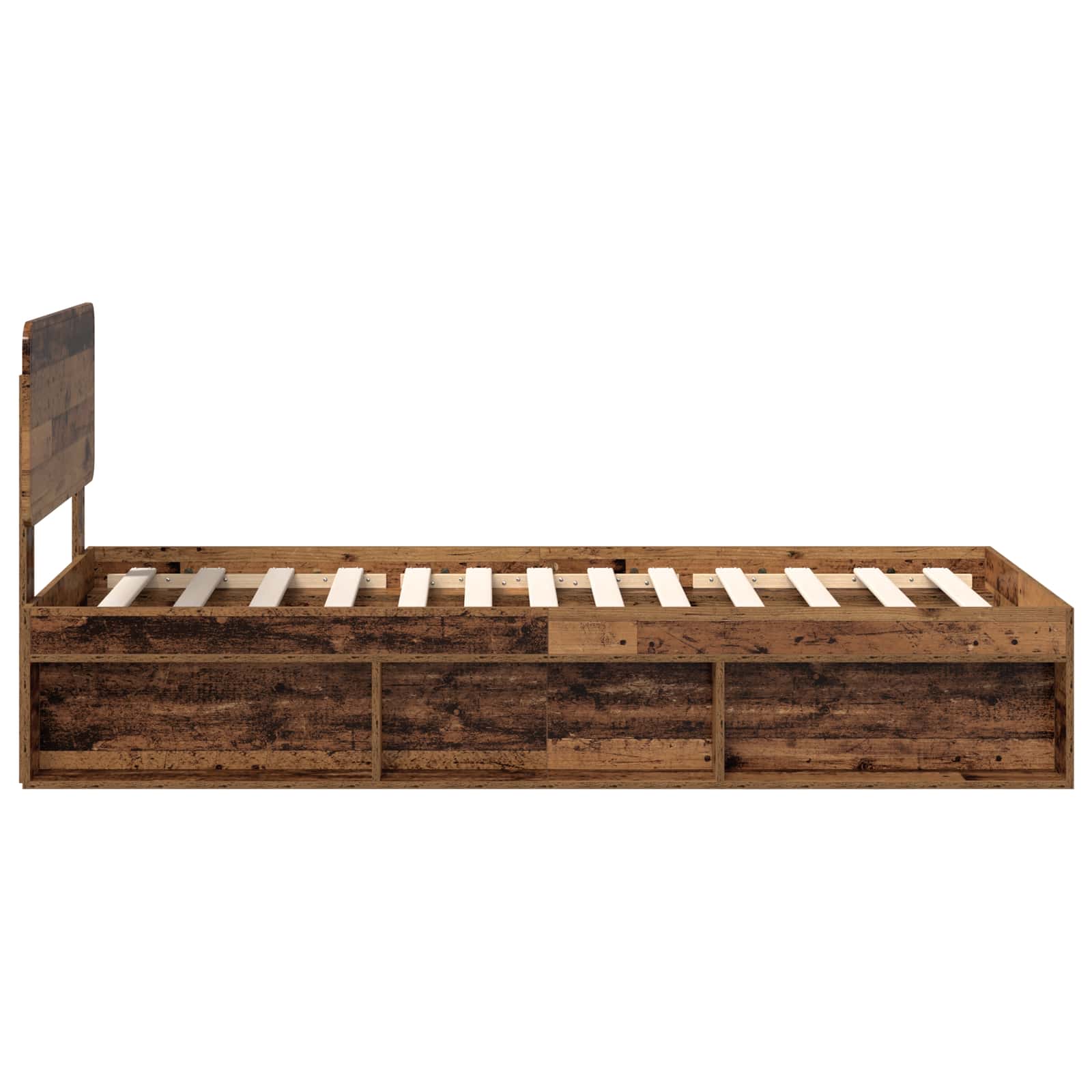 Cadre de lit, finition bois ancien, en pin massif, pour la chambre, 75 × 190 cm - 8