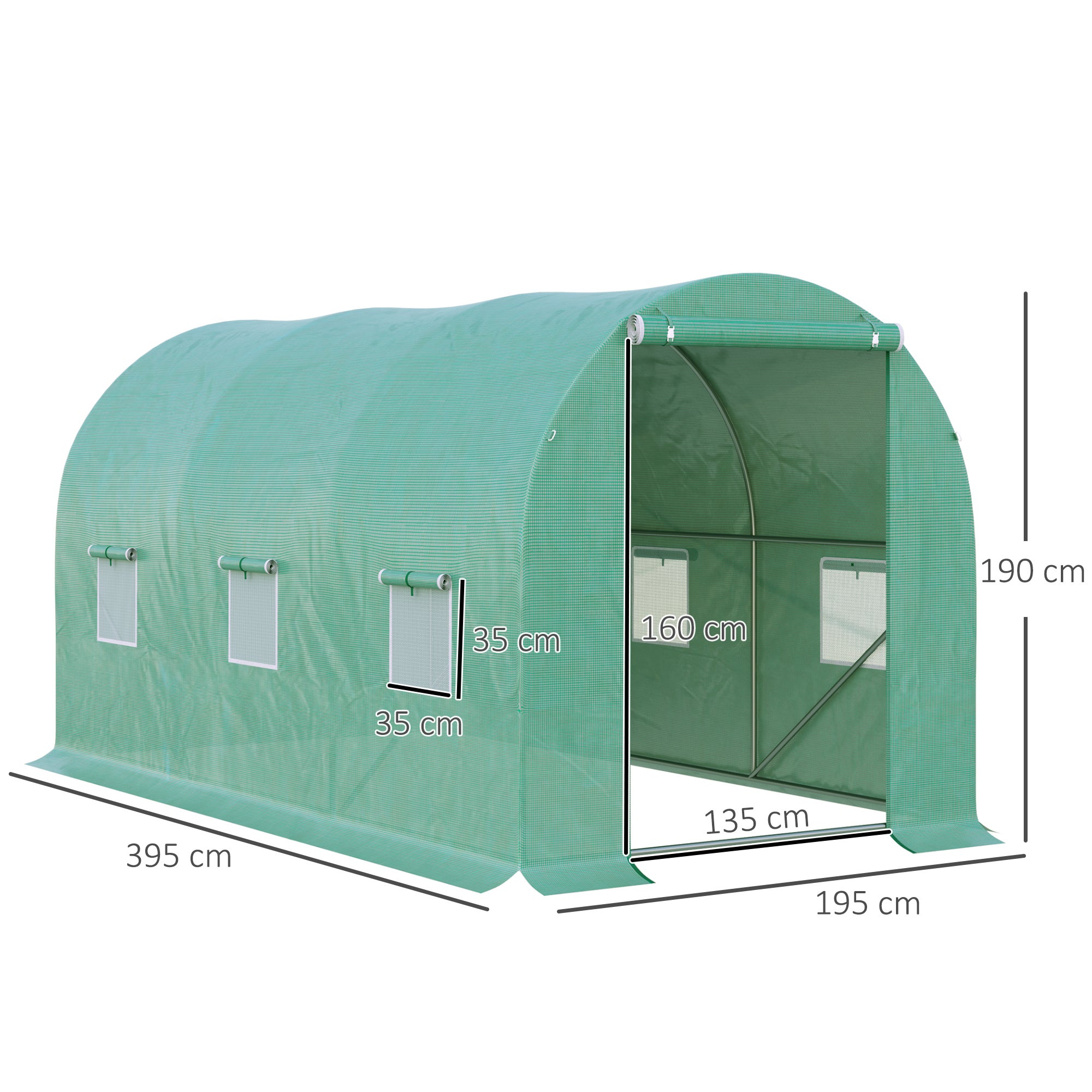 Outsunny Serre de Jardin Tunnel 8 m² 4L x 2l x 1,9H m Acier galvanisé renforcé diamètre 2,4 cm + PE Haute densité fenêtres Porte - 5