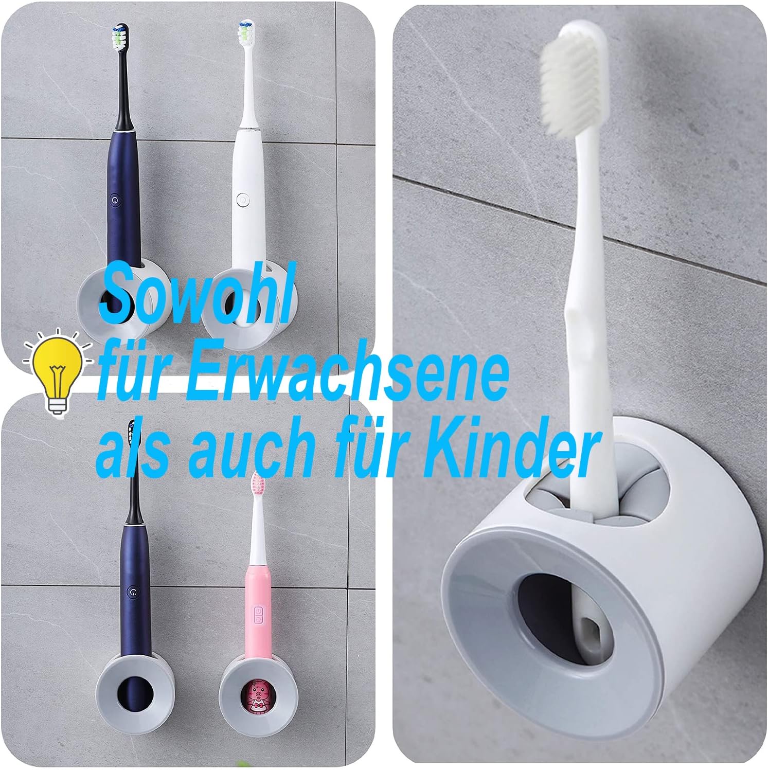 Pack de 2 Supports de Brosse à Dents électriques universels, Support Mural hautement adhésif pour Brosse à Dents, Gain de Place dans la Douche, Suppor - 5