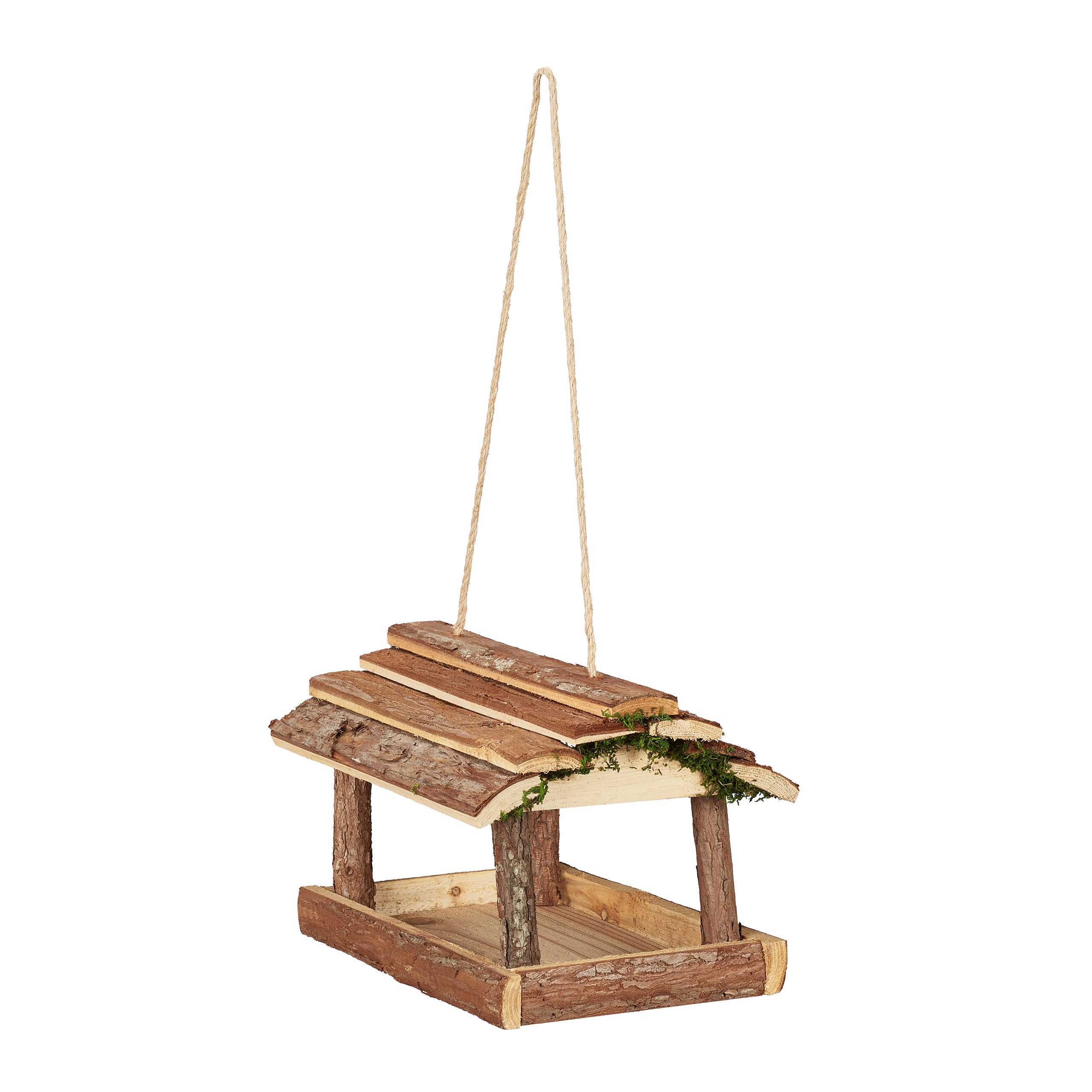 Relaxdays Mangeoire à oiseaux, en bois, avec écorce et mousse, à suspendre, H x L x P : 19 x 21 x 23 cm, nature - 9