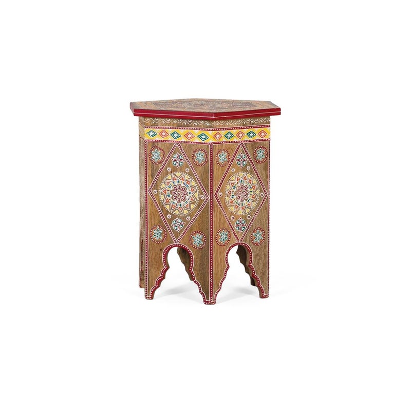 Tabouret en bois de manguier peint à la main