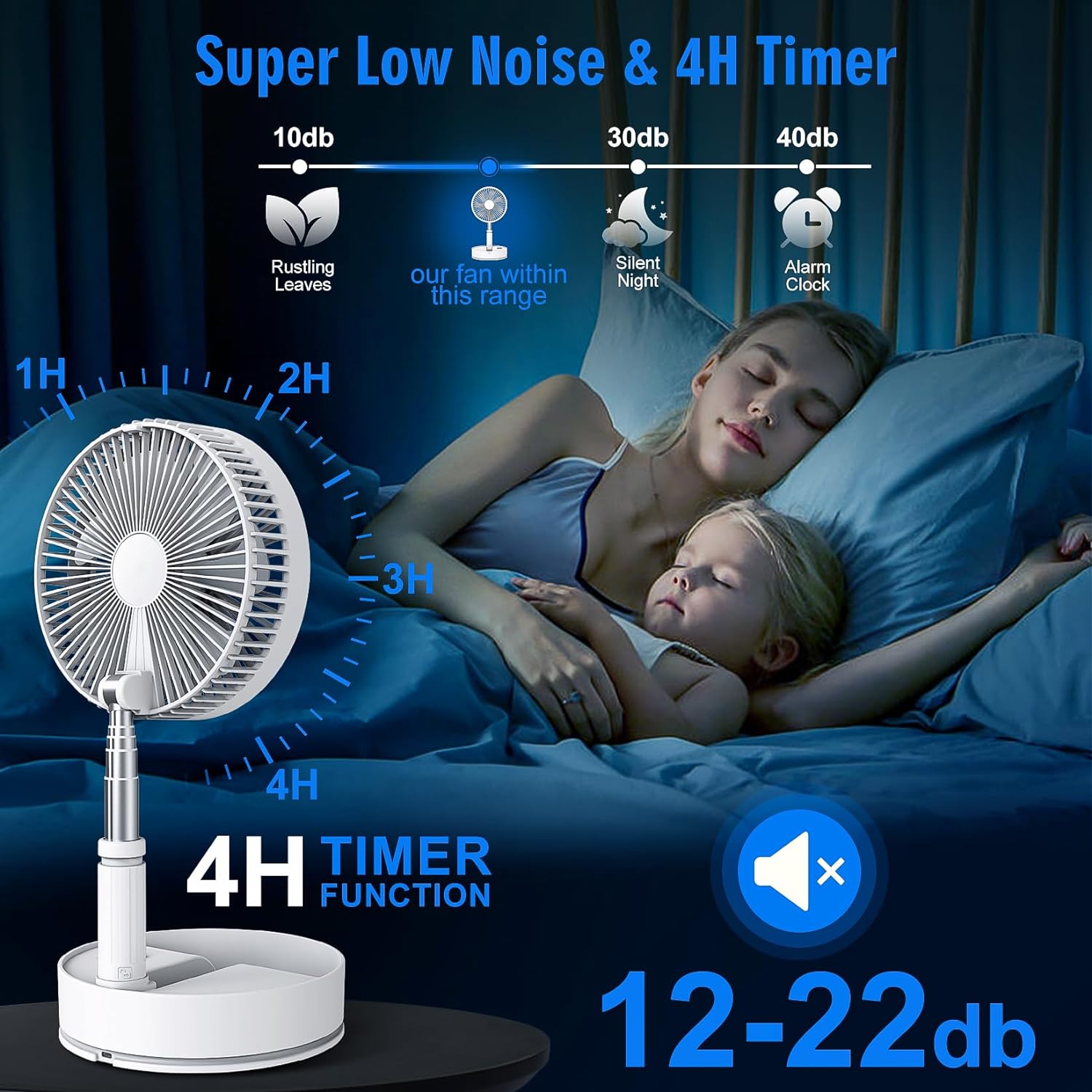 Ventilateur sur pied oscillant pliable avec télécommande, petit ventilateur USB rechargeable, ventilateur sur pied plié - 4