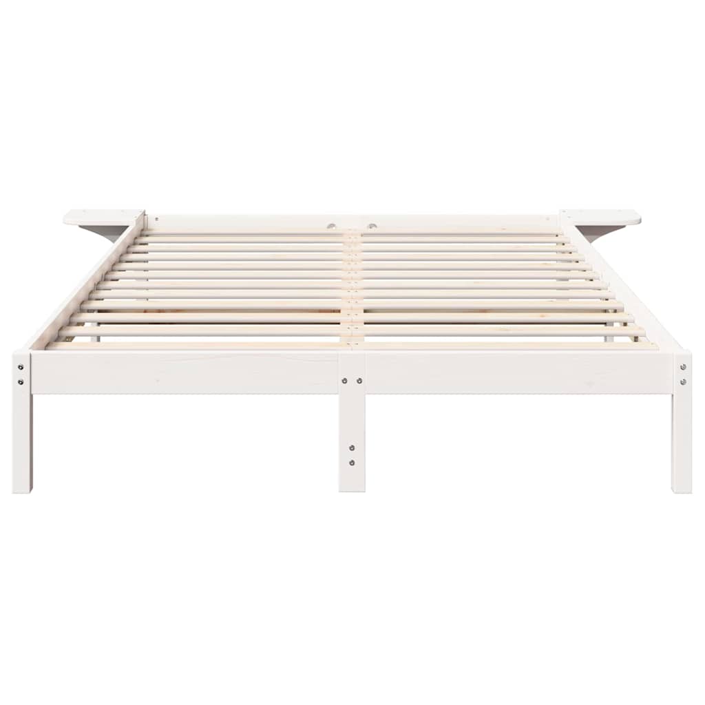 Cadre de lit blanc en pin massif pour la chambre, 150 × 200 cm - 5