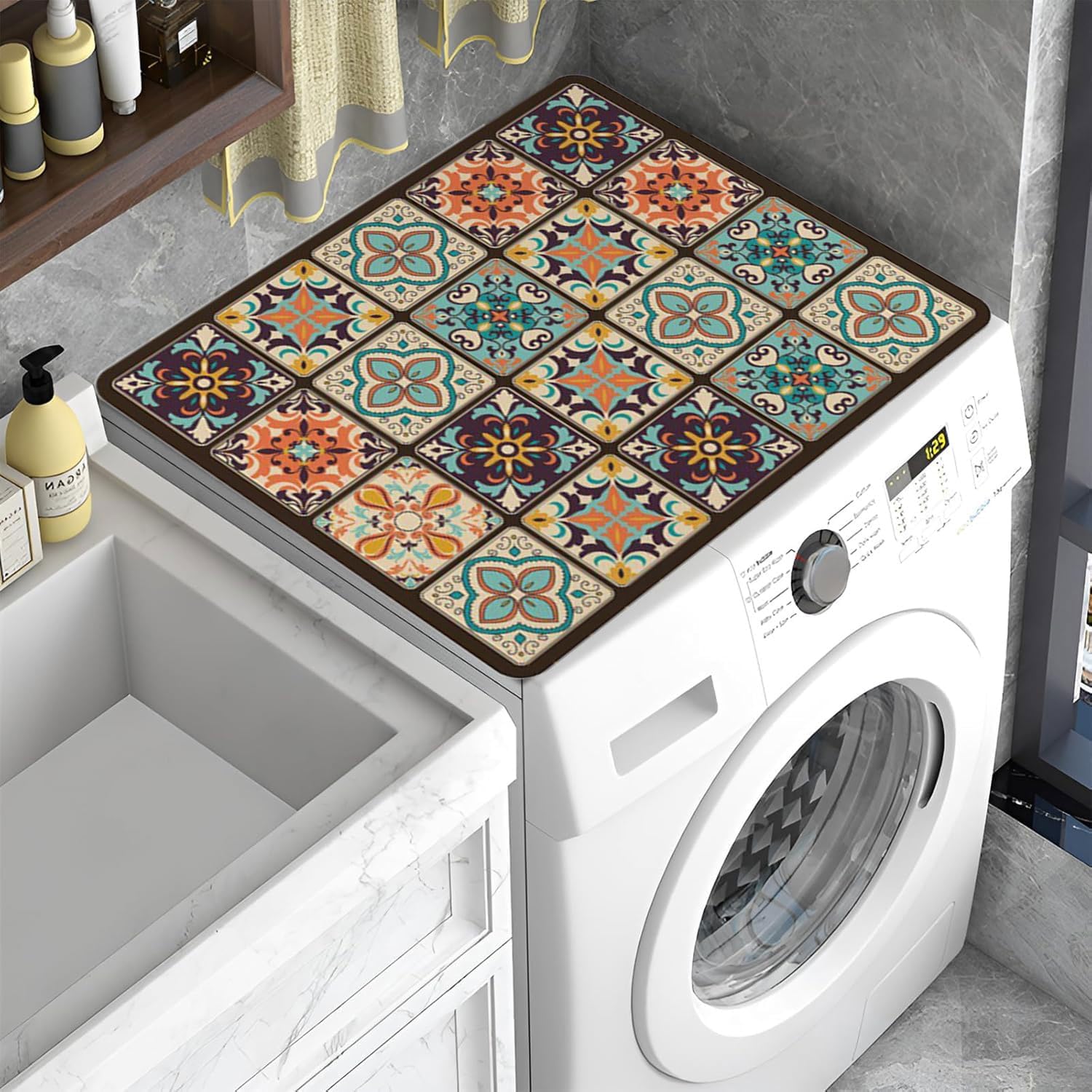 Copertura Superiore Per Lavatrice 60x60 Cm - Design Mandala Colorato, Impermeabile E Antiscivolo, Antipolvere