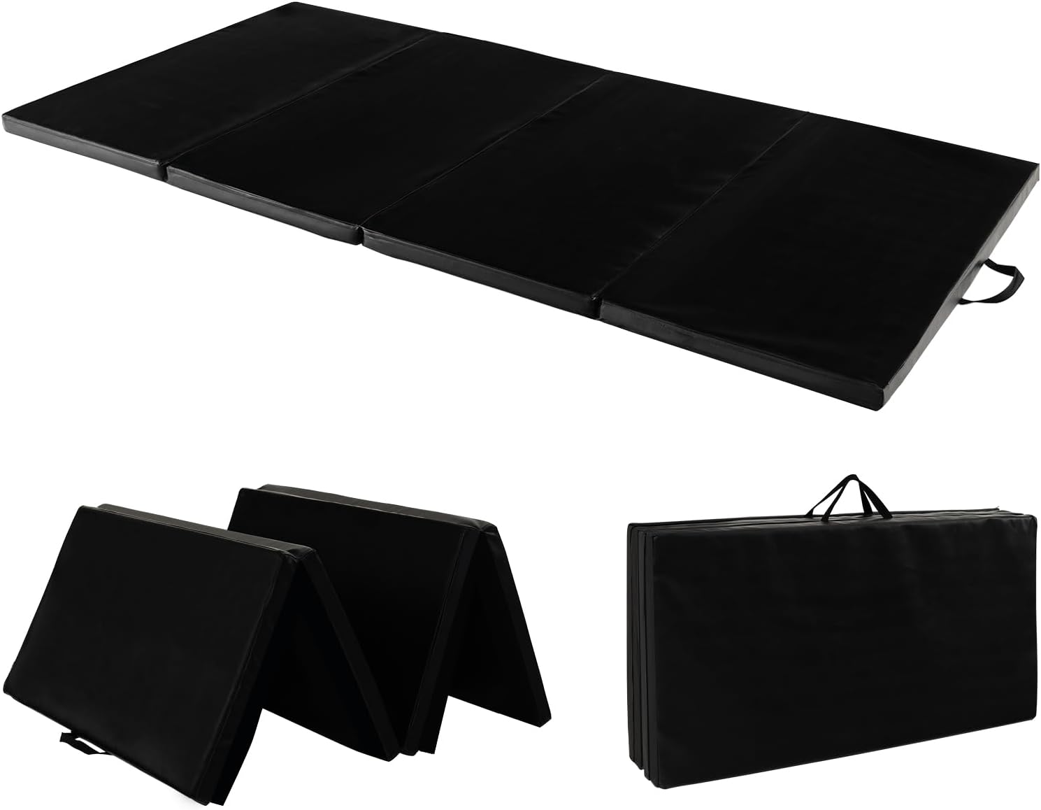 Składana Mata Gimnastyczna do Jogi, Grubość 5 cm, 4 Fałdy i Uchwyt do Przenoszenia, Mata Treningowa z PU, 240 x 118 x 5 cm