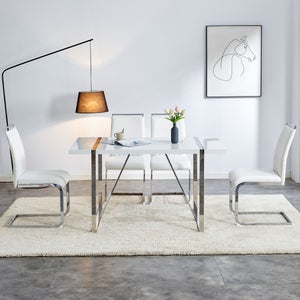 Chaise Salle à Manger Design - Revêtement PU Blanc, Pieds Métal Argenté | Pour Salon, Chambre Ou Bureau