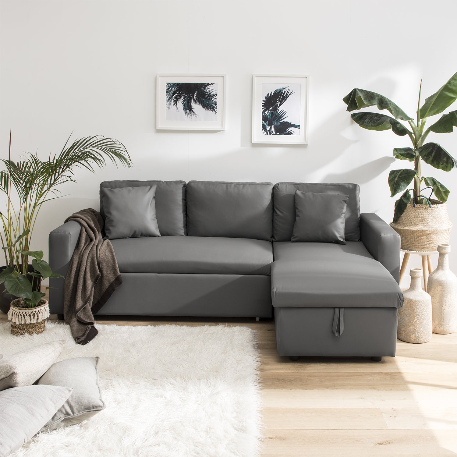 3-osobowa sofa narożna CLARK z imitacji skóry w kolorze szarym