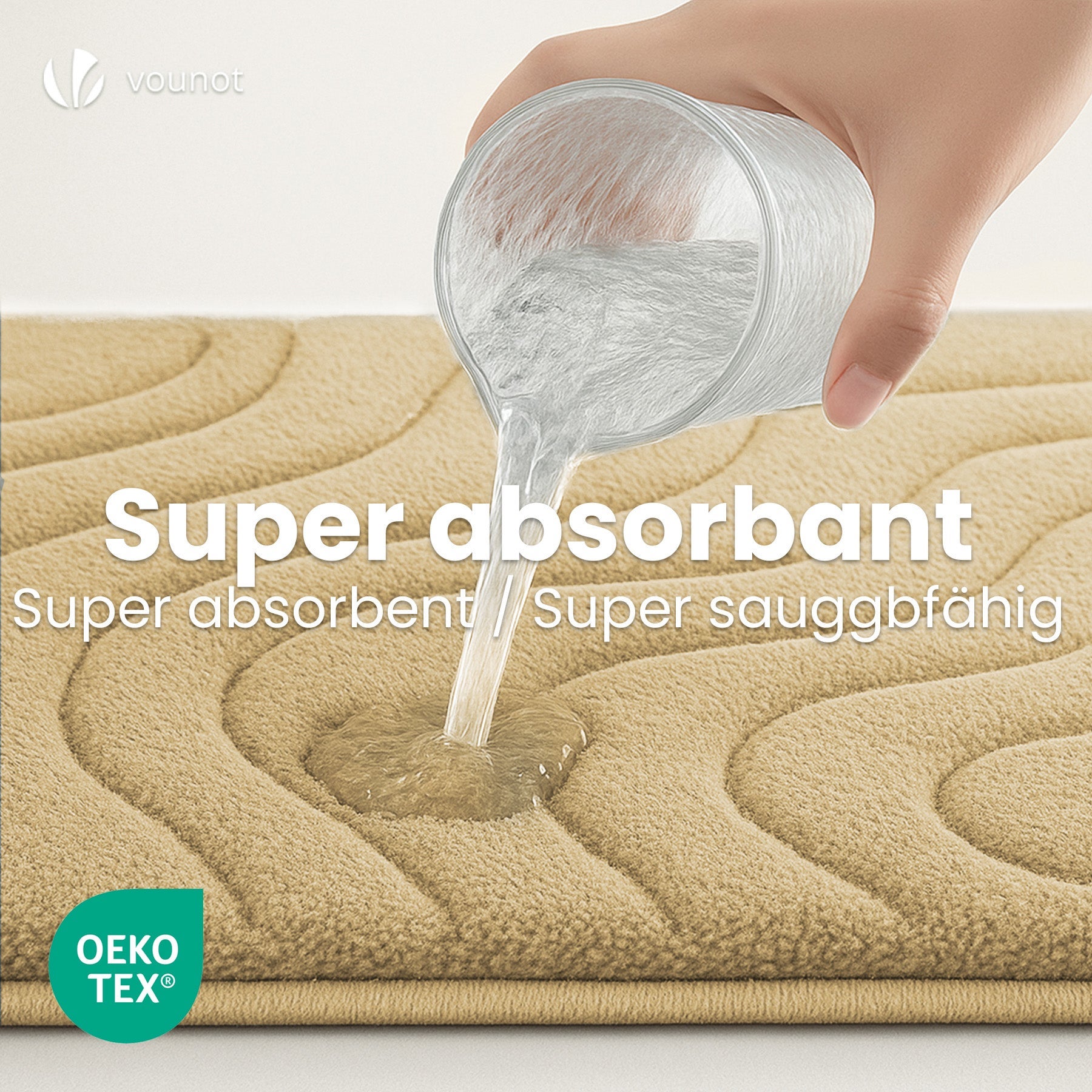 Tapis de Bain Antidérapant microfibre motif ondulé 50x80cm beige VOUNOT® - 6