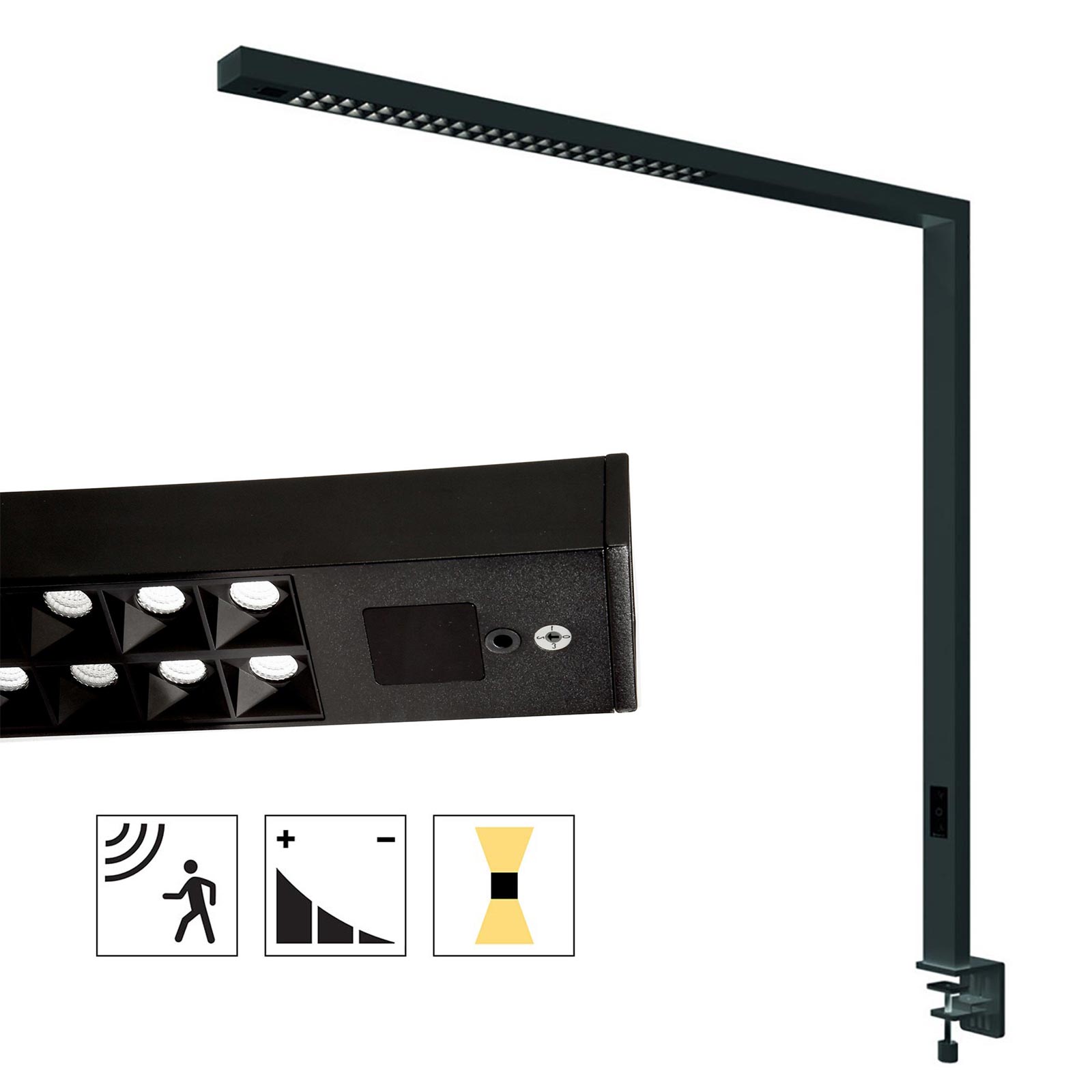 Profesjonalna lampa biurkowa LED 80W regulowana z pośrednim wsparciem światła bezpośredniego czujnik obecności dotykowy biurko gabinet 230V BLACK