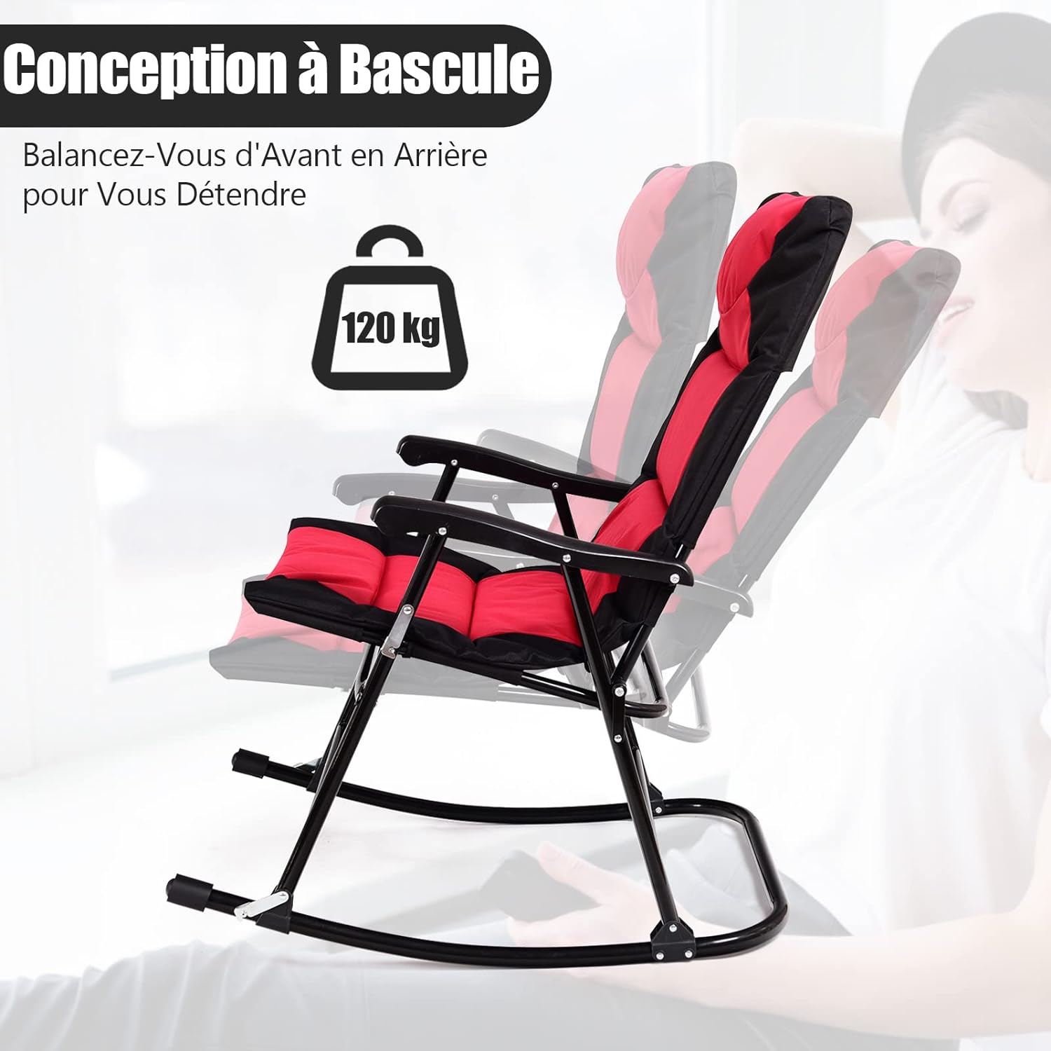 Set 2 Sedie A Dondolo Da Esterno - Tessuto Traspirante, Struttura Metallica RobustaLasciati Cullare Dal Relax! - Foto 3